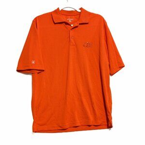 Antigua Mens Orange Polo Shirt Embroidered Logo Buttons Collared Short Sleeve S